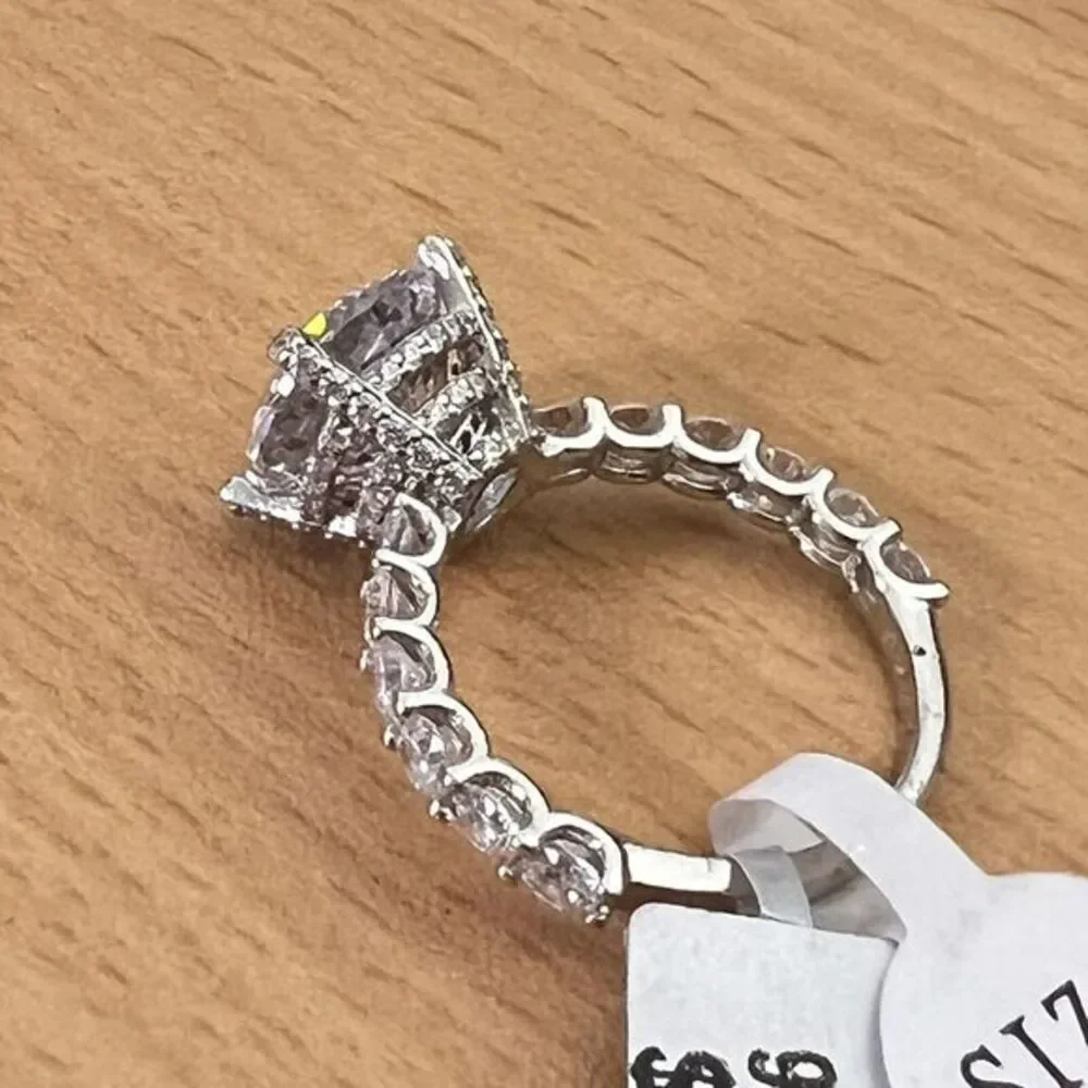 925 Sterling‎ Silver | CZ Luxury Solitaire Ring Women's Size 8 Rhodium Finish